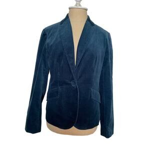 Talbots Velvet blazer jacket Womens 6P Teal 1 Button pleated back Office Preppy